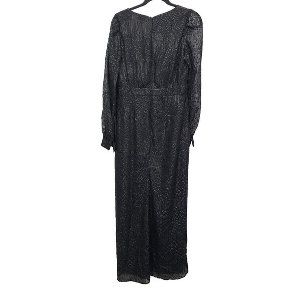 BHLDN Anthropologie Dress V Neck Long Sleeve Black‎ Sequin Empire Waist Size 6 - Picture 2 of 13